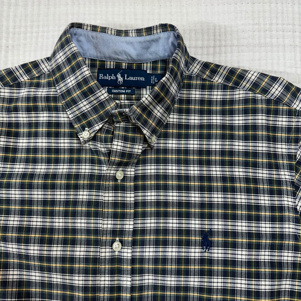 Polo Ralph Lauren Custom Fit Shirt L Green Plaid Pony Logo Long Sleeve Button - Picture 1 of 9